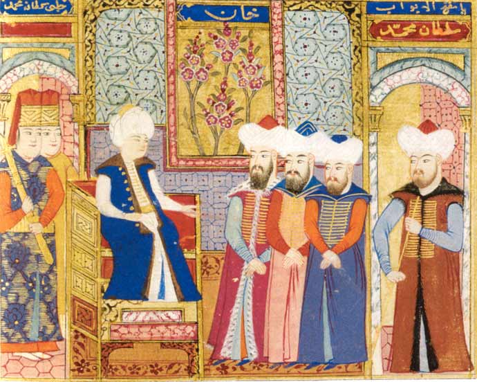 Le sultan Mehmet Ier en conseil (1387 - 1421) miniature ottomane