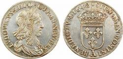 1/ 4 d'écu d'argent 1643 Louis XIII