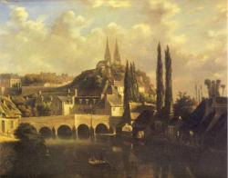 La Vieille Ville de Saint - Lô (Briovera), vue en amont du pont de-la Vire, Pierre Desire Levavasseur (1851)