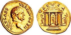 Monnaies en or à l'effigie de Vespasien et du Temple de Vesta